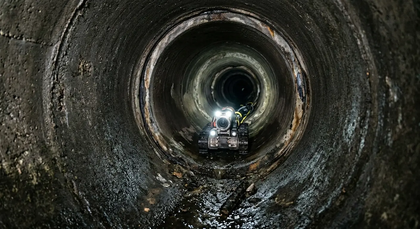 Robotic sewer camera inspecting pipe interior for Sewer Line Cleaning in Marple
